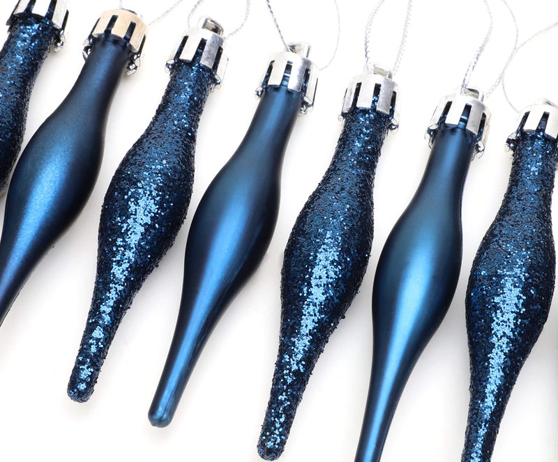 Christmas ConceptsÂ® Pack of 15-8.5cm, 85mm (3.4") Droplet Baubles - Matte & Glitter Design - Christmas Ornaments (Midnight Blue) - Image 3